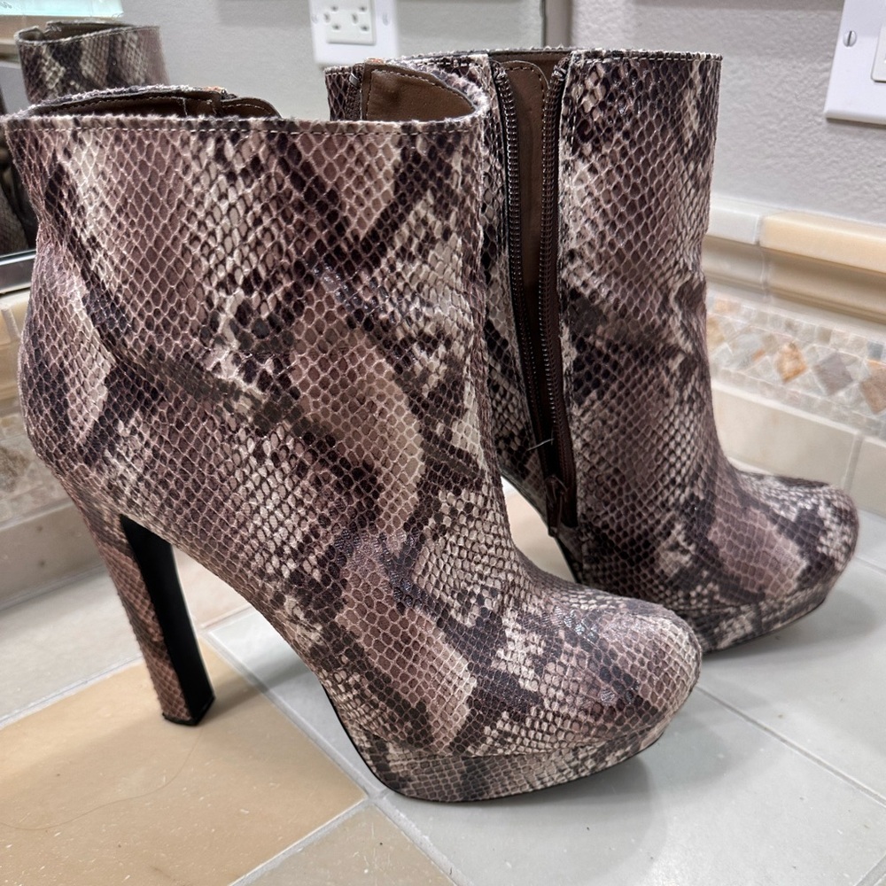 Mossimo Supply Co. Brown Snakeskin Heeled Boots